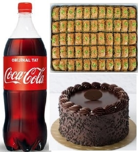 Çikolatalı Pasta 1 kg Bol Fıstıklı Baklava ve 1 Litre İçecek